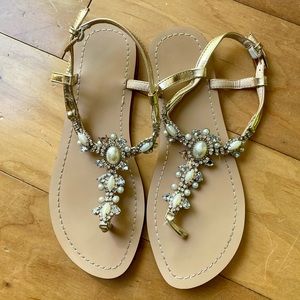 Strappy Gold Jeweled Bridal Sandals
